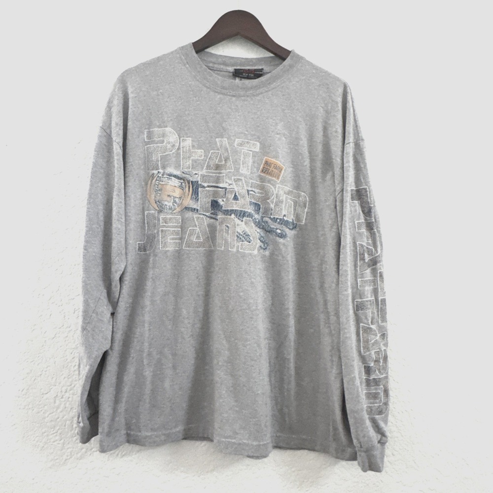 Vintage Y2k Phat Farm Spellout Graphic Tee Distressed Logo Gray 1XL